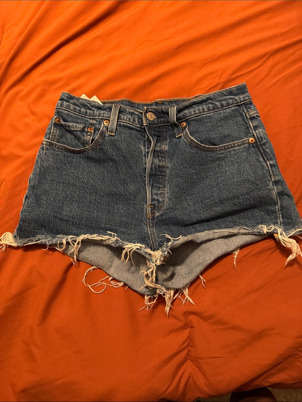 Levi's Distressed Dark Blue Cutoff Denim Shorts